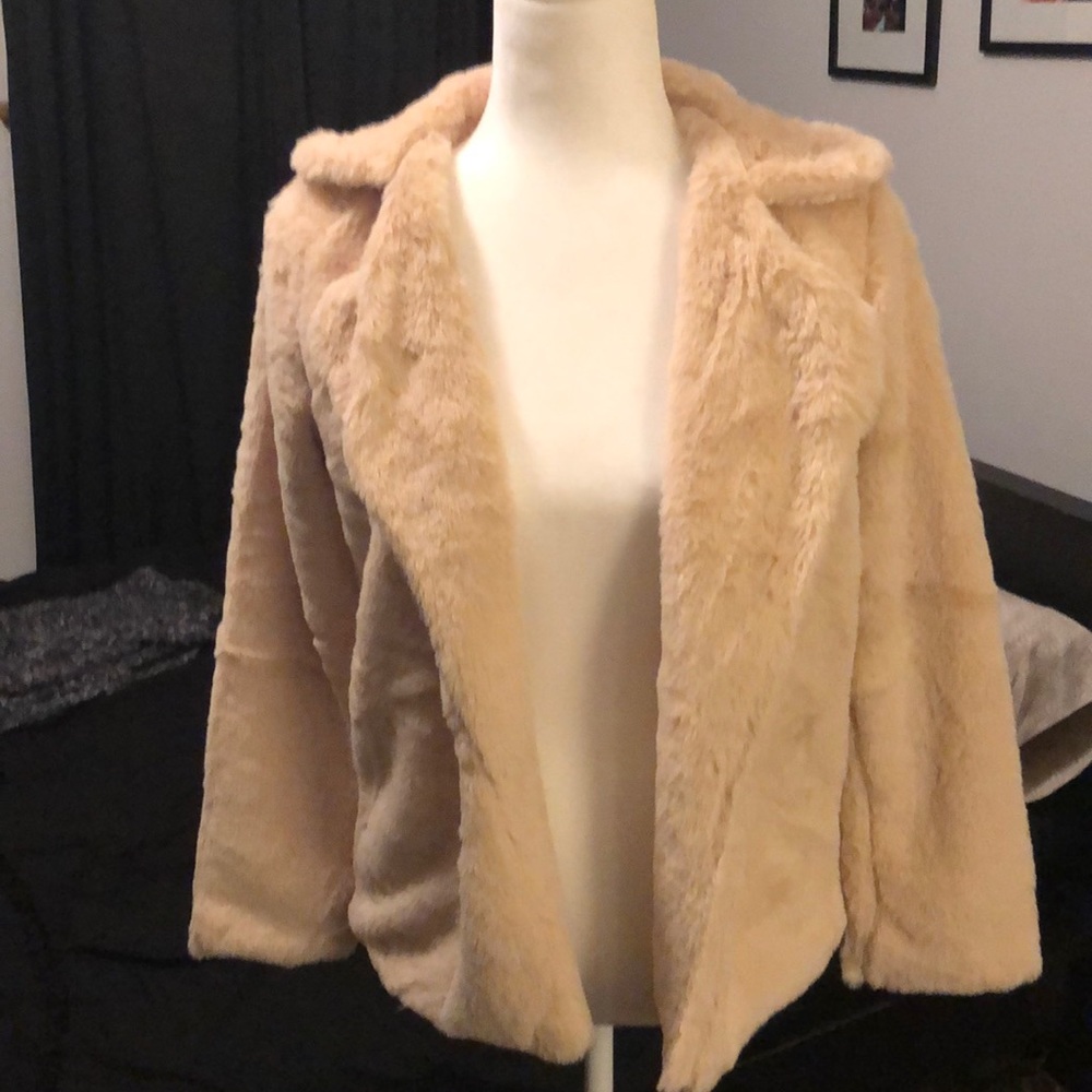 Cream-Colored Faux Fur Jacket, M - Picture 3 of 7